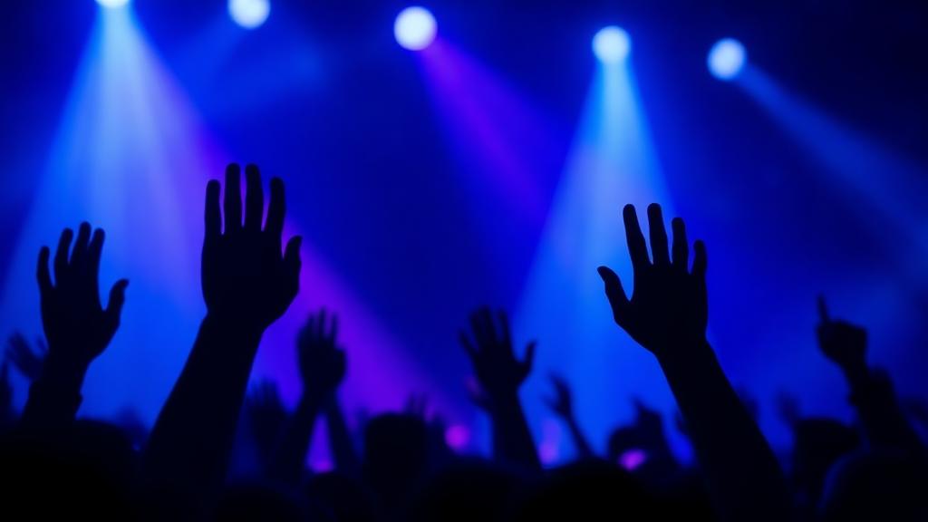 Stage lights over a concert crowd