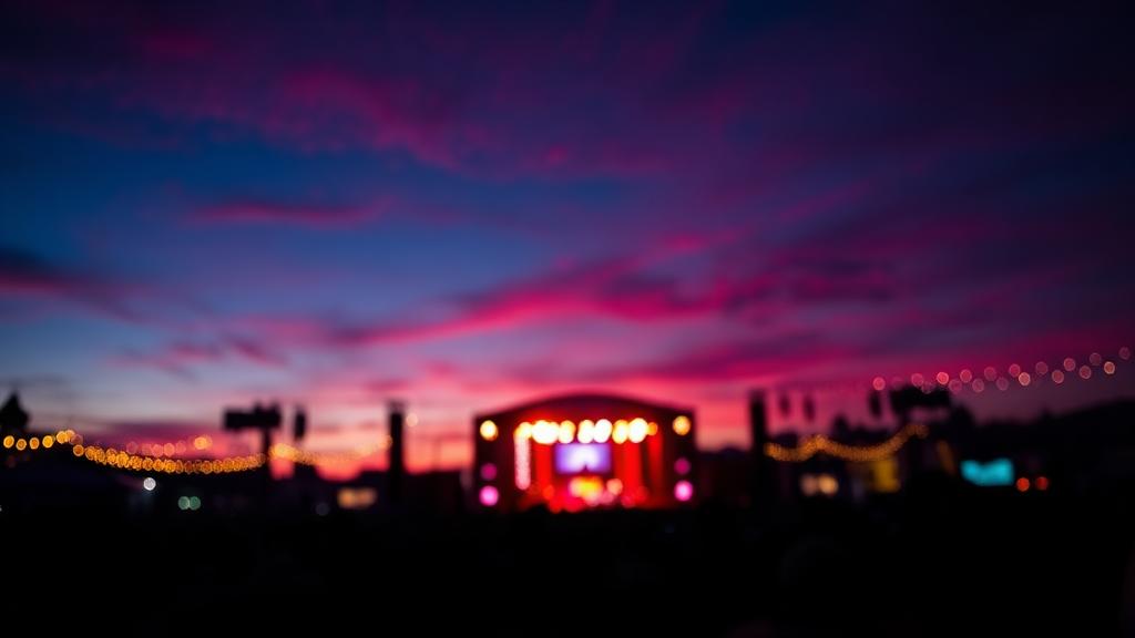 Festival stage glow at dusk
