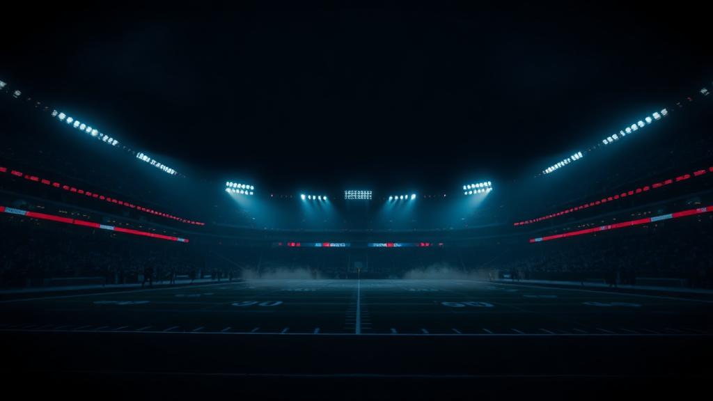 Floodlit football stadium at night