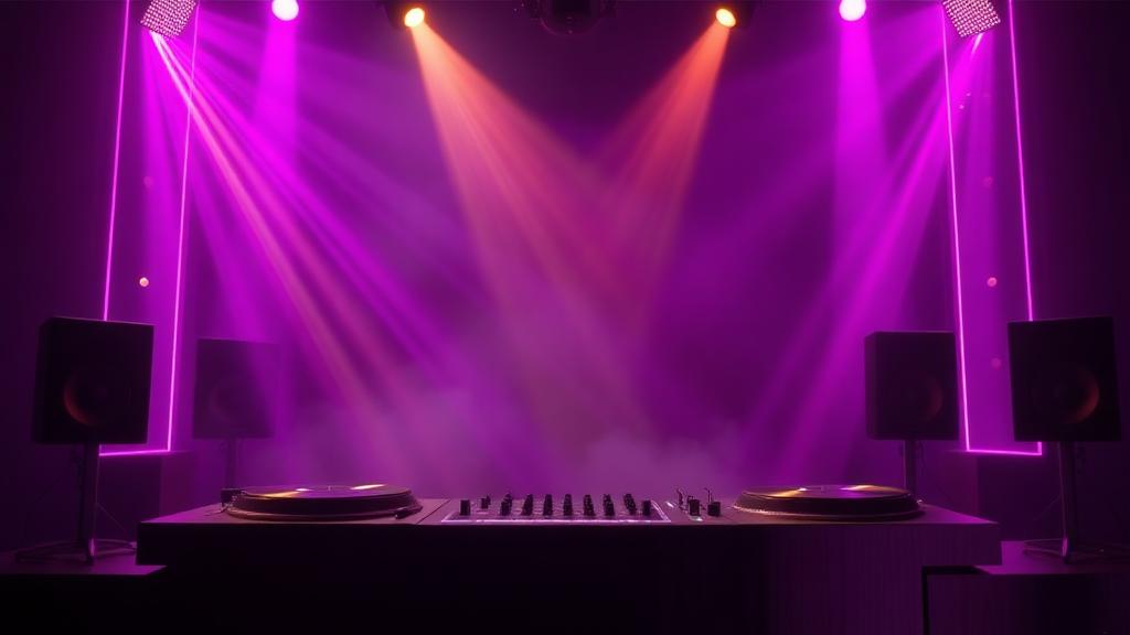 Purple stage lights over turntables
