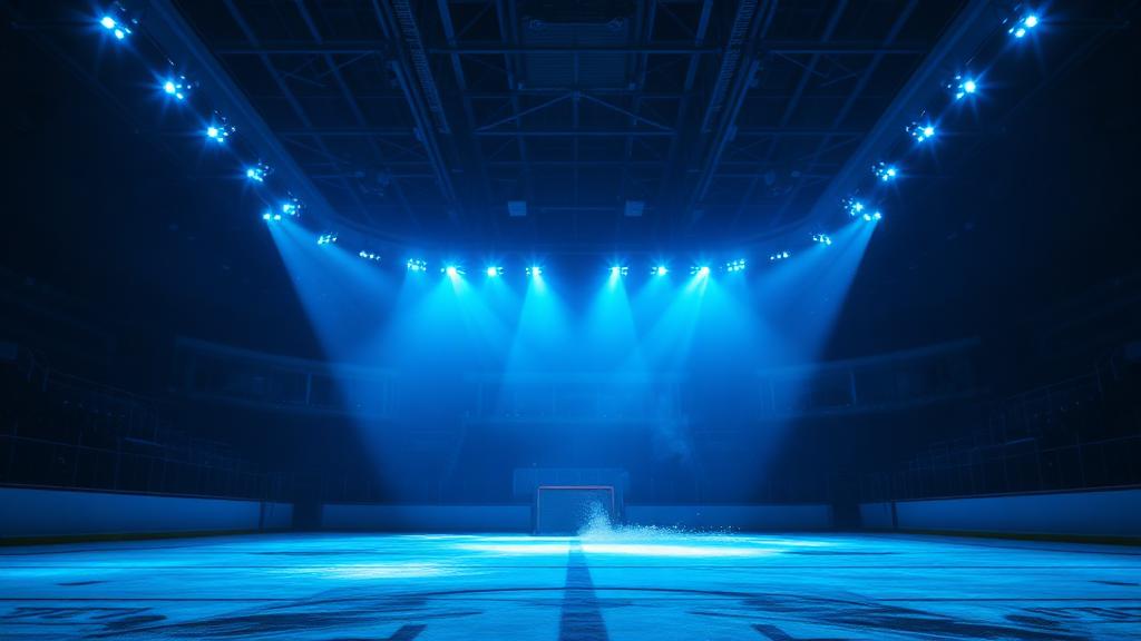 Ice rink lit for a hockey game