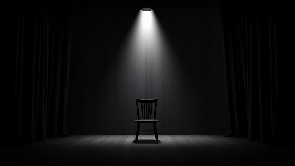 Single spotlight on an empty stage chair