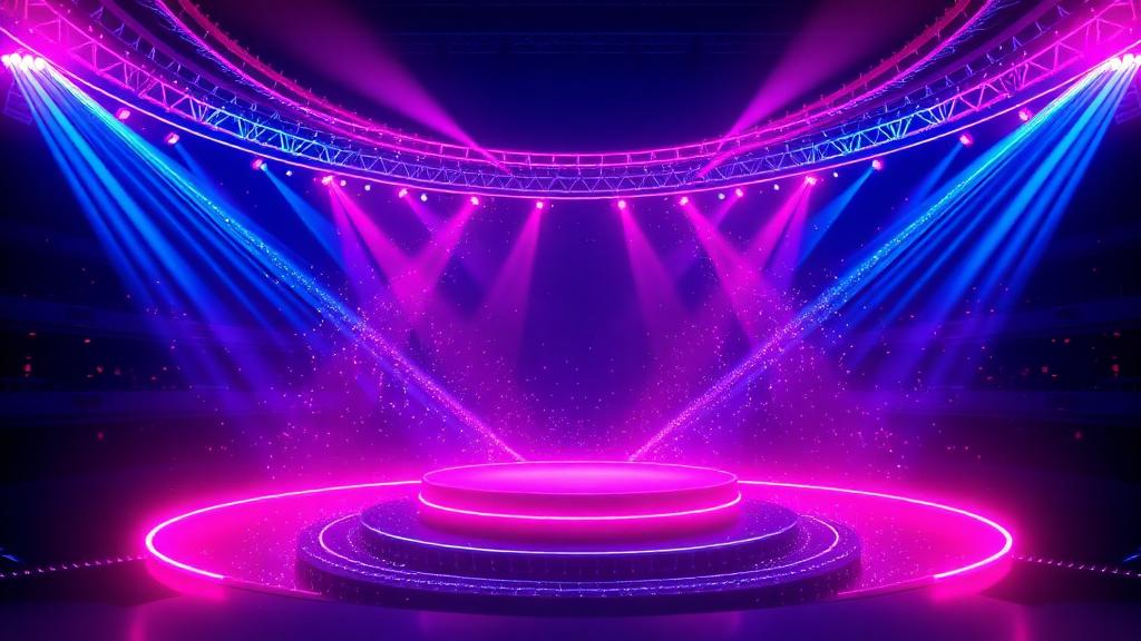 Neon arena stage rings in magenta and blue