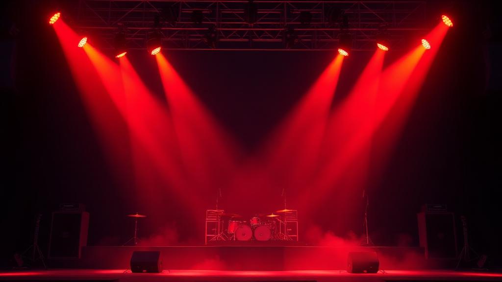 Red stage lights over amplifier stacks
